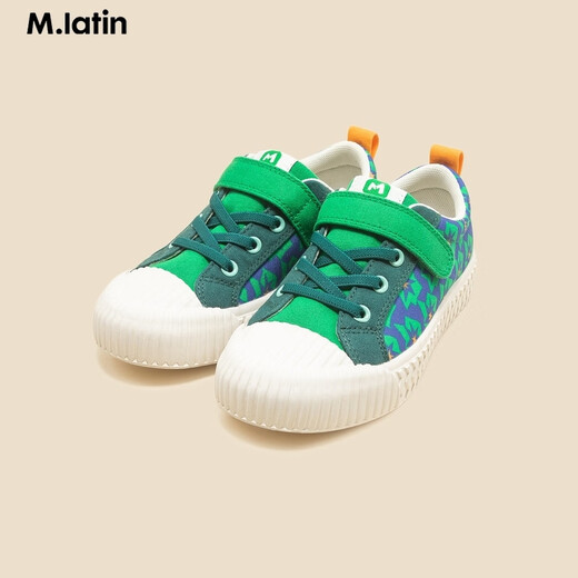 马·拉丁（M.Latin）女大童印花拼色帆布鞋12401S201X 灰粉红 34