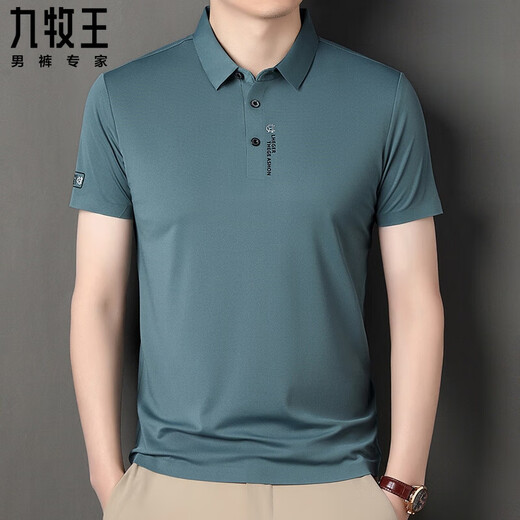 Jiumuwang Herren Sommer kurzärmelig T-Shirt Ice Seide Traaceless Polo-Hemd Herren-Revers halbärmelte gelegentlicher Vater mittleren Alters 3527# hellblau S 165/84A Gewicht 95-105jin [Jin gleich 0,5 kg]