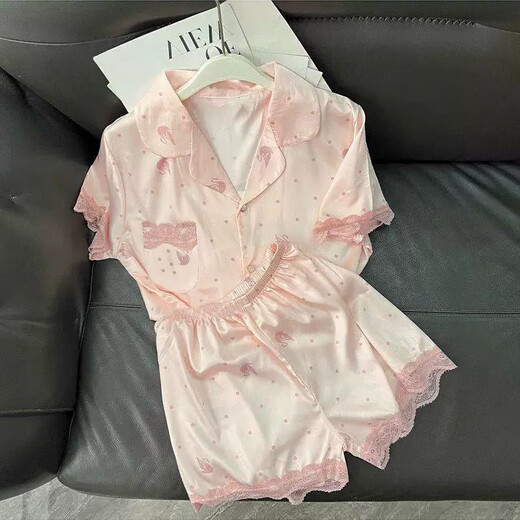 南极人跨境蕾丝花边短袖短裤甜美风少女家居服可外穿休闲舒适两件套 套WLW9227# M 【建议80-100斤】