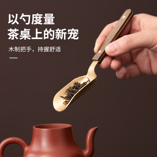 Wanshitang light luxury copper solid wood long-handled teaspoon teaspoon Kung Fu tea taking teaspoon tea shovel tea tea spoon tea ceremony accessories 3 points 2CM