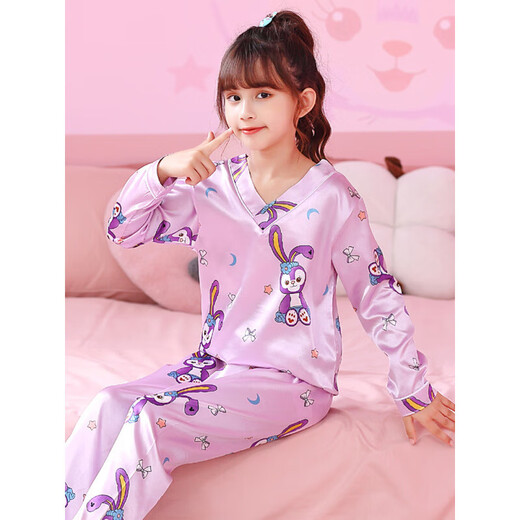 奥特曼儿童睡衣女童春秋季薄款小女孩中大童长袖冰丝空调服家居服套装潮 V领紫库洛米 120 10码高110-120CM重33-40斤