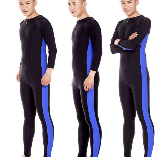 Gu Jianmu plus fat plus size one-piece long-sleeved trousers seaside waterproof female large size conservative couple swimsuit wetsuit male (blue) XL (recommended 130Jin Jin is equal to 0.5kg -160Jin Jin is equal to 0.5kg)