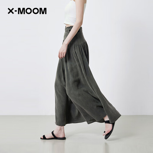 X--MOOM【商场同款】X--MOOM2025夏季新款设计感绑带A字裙中长半身裙女 墨绿 S
