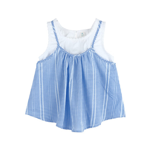 Inman children's clothing girls' sleeveless suspender shirt fake two-piece summer fashion casual plaid top for middle and older children blue grid 140
