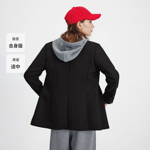 Navigare Italian small sailing casual suit for women in spring and autumn, medium and long commuting versatile single suit business women's wear, dark night black L