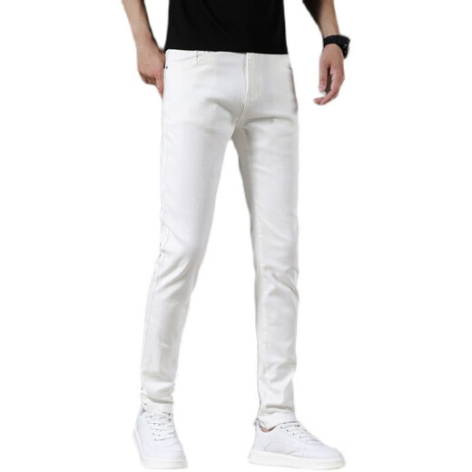皮尔卡丹（pierre cardin）三防高端白色牛仔裤男修身小脚秋季新款弹力百搭休闲纯白长裤通勤 1048黑灰 常规 28
