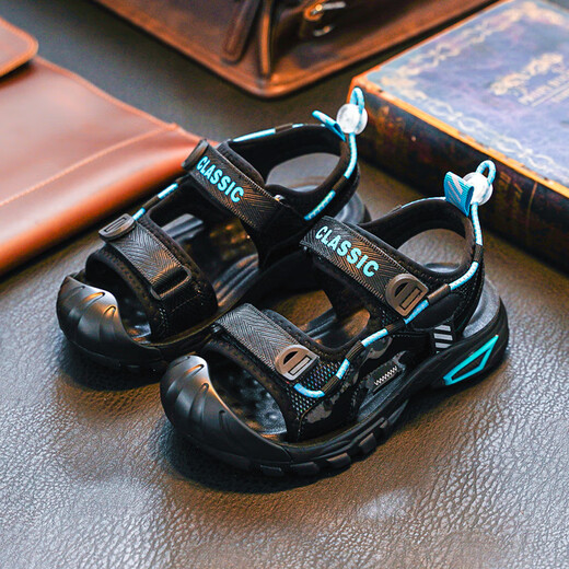 FYZS boys' sandals 2025 new summer handsome toe-toe shoes for primary and secondary school students soft-soled children's sports beach shoes K888 blue 37 yards / inner length 23.2CM