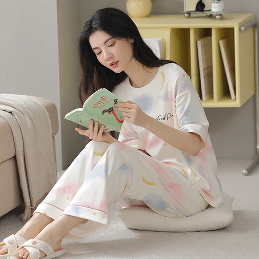 Urbano belleza pijama de verano algodón puro algodón del algodón delgado de algodón corto estudiante de estilo coreano lindo traje de estilo coreano y otoño ropa holgada y9712 m (recomendado 75-95Jin [Jin equivale a 0.5 kg])