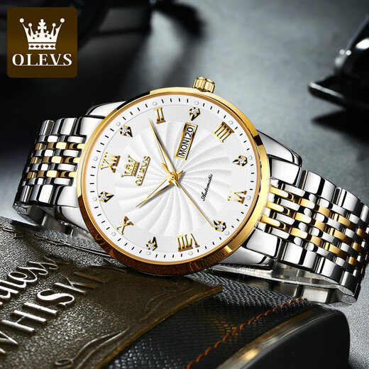 Schweizer authentisch zertifizierter Code Vollautomatischer mechanischer Herren Uhr Waterdes leuchtend trendy und vielseitige Herrenbeobachtung Steel Belt-6630 Herren Uhren-Gold-Grey-Oberfläche