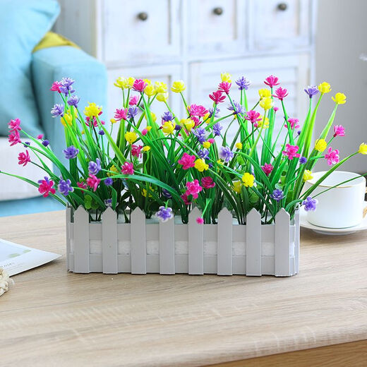 Plastic fake flowers, silk flowers, dried bouquets, simulated floral sets, living room home decorations, fence decorations, 30 cm fence, gypsophila Milanese flowers, yellow, red and blue