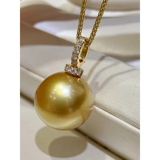 DL 1998 Fat Donglai same style South Sea pearl pendant 18k gold seawater necklace gold beads round strong light rich gold stud earrings 10-11mm
