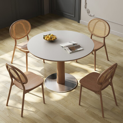 Gaodemeju subsidio del gobierno/mesa de comedor blanca simple mesa de comedor de pizarra de madera maciza New Pearl mesa redonda pequeña mesa de negociación mesa redonda 90 * 75 (New Pearl) + CY-684*4