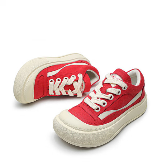 OLJ brand 2025 new big toe shoes wavy thick sole versatile canvas bread shoes casual big toe shoes black 38