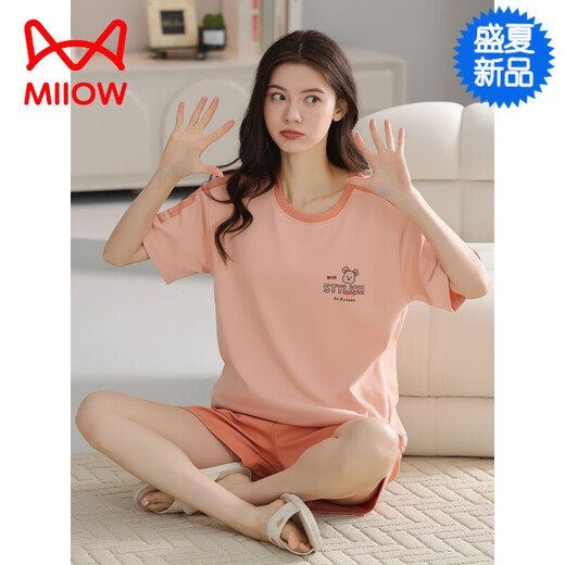 猫人（MiiOW）【七夕礼物】纯棉睡衣女士套头夏季短袖短裤休闲可外穿凉感家居服 Z9856 M 【建议80-100斤穿】