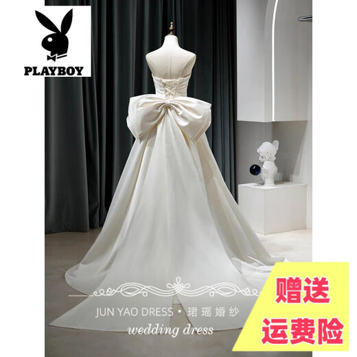 Playboy Brand Engagement Hochzeitskleid 2025 neuer Stil kleiner Schleier leichter trägerloser Fischtuxedo Kleid Morgen Kleid Girl Escape Princess Hochzeitskleid (Geschenk Schleier + Handschuhe) s