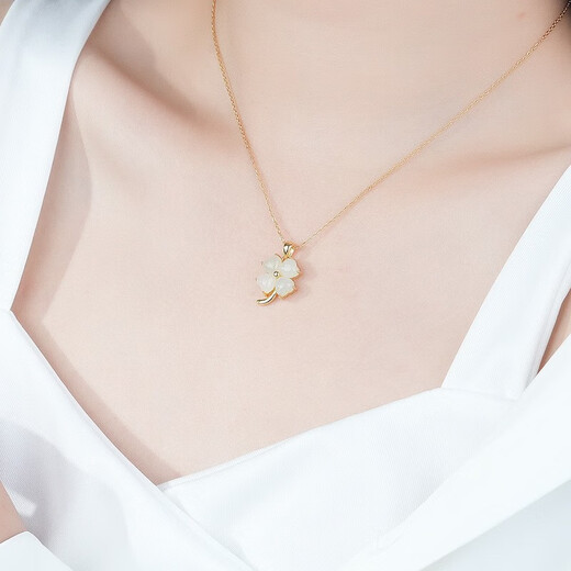 DAMILA new four-leaf clover necklace for women s925 national style collarbone chain Hetian jade pendant F3897 Hetian jade gold necklace 925 silver