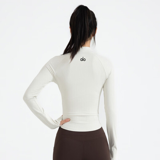ALO YOGA Yoga Wear Autumn ALO Same Style Slim Jacket Slim Long Sleeve Sports Top Pilates Fitness Women Alo Threaded Yoga Wear - Milky White M