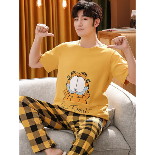Jin Chong Datong pajamas 12-15 years old men's short-sleeved trousers in summer teenagers 15-16-17 years old junior high school students set bright yellow 3527 gray three-frame short-sleeved trousers 170 Standard version - men's L size 160-170C