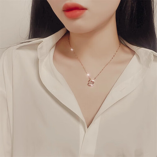 YIBIY Seiko titanium steel inlaid real diamond necklace small waist OXL020 necklace clavicle chain rose gold diamond pendant OXL020 necklace