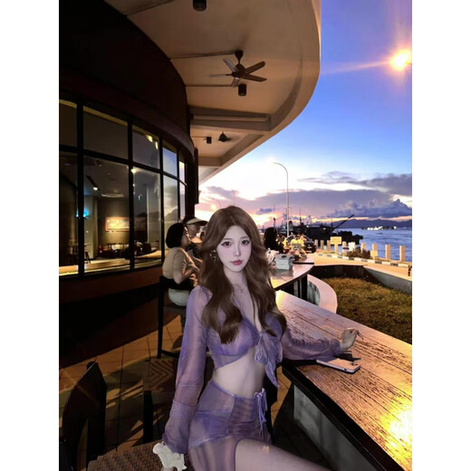 Chaosihui mosricci2025 new split bikini four-piece set purple charm hot spring resort swimsuit for women purple (style) XL (130-145) Jin Jin equals 0.5 kg