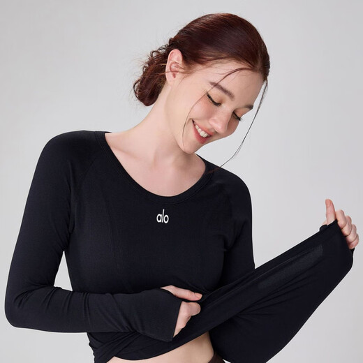 ALO YOGA yoga wear women's short-sleeved T-shirt Pilates fitness slim quick-drying yoga spring and autumn long-sleeved gray M