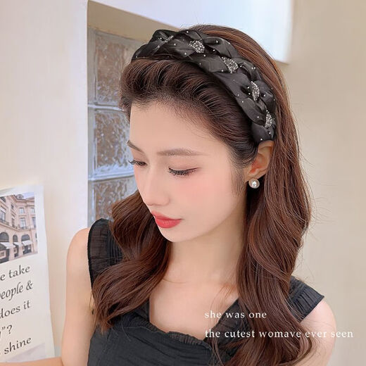 Liu Yifei's same style hairband with teeth and non-slip 2025 new high-end hairpin, western style fashion high skull headband for women, black rhinestone headband - versatile temperament