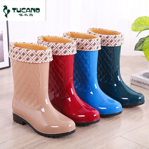 Zapatillas de lluvia de la moda de la moda de carpintero Botas de lluvia cálidas para mujeres Los zapatos de agua anti-Slip Sobre los cómodos zapatos de goma resistentes al desgaste de las botas de agua de algodón de aspecto 2235 VERDEO DARO-Zapatos individuales 37