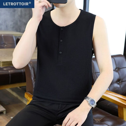 LE TROTTOIRLETROTTOIR无袖亚麻背心男士夏季潮牌运动健身坎肩衣服纯色打底T 白色【9896款亚麻背心】 M 【90-115】斤