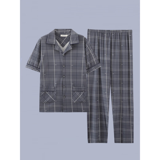 
Catman (MiiOW) 2025 new men's pajamas short-sleeved cotton suit summer men's trousers teenagers can wear home clothes outside G3884 blue-short-sleeved trousers XL [Suggested 120-140Jin [Jin equals 0.5 kg]]