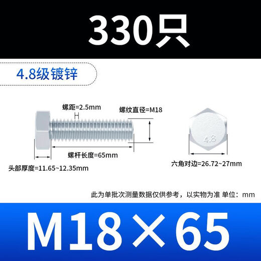 Vinoa 4.8 grade galvanized external hexagonal bolts external hexagonal screws air conditioning bracket screw nut set complete M6M8M20 M18 one box 150