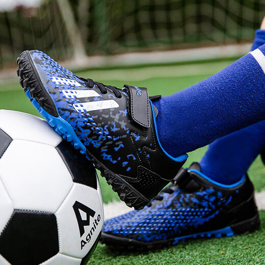 
2025 new children's football shoes Velcro without lace-up broken nails Outdoor sports football shoes for boys and girls 6199-Black and Blue 30