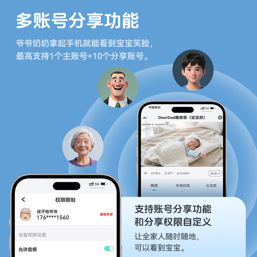 Deer Dad Intelligent AI Baby Monitoring Caregiver Baby Monitor Camera Cry Covering Face Monitoring WiFi Wireless Baby7TM Camera + Monitoring Screen 64G + Special Bracket