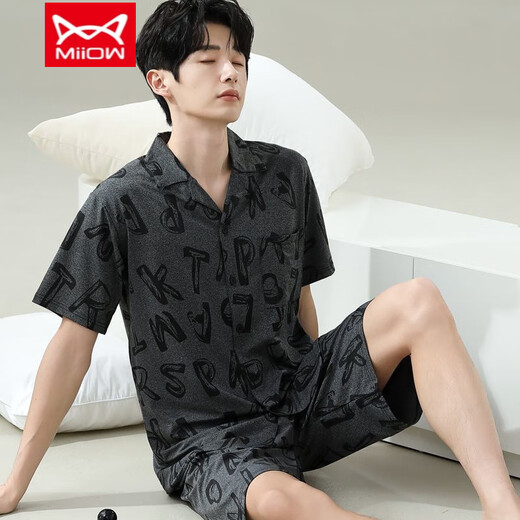 Catman (Miiow) Pyjamas Herren Sommer kurzärmelige Kurzfilme der Sommer-Männer-Männer-Stil können an der Außenseite locker und lässig und locker in großer Größe 6624 Männerstil 5xl Standard (260jin [Jin entspricht ca. 0,5 kg])) getragen werden.