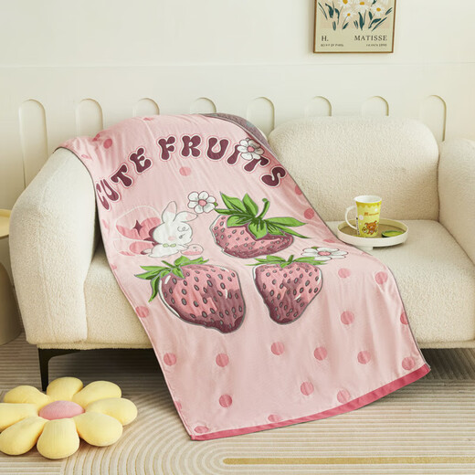 Pure cotton gauze bath towel new adult and children cartoon large towel absorbs water, quick-drying and does not shed lint, cotton bath wrap Strawberry Elf Hongsen 500g75cm*160cm one piece