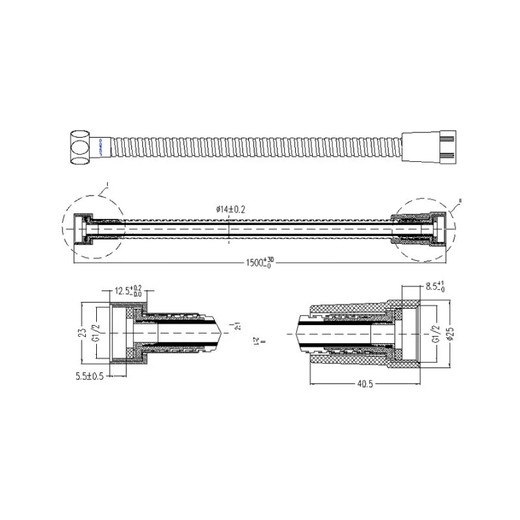 JOMOO stainless steel hose 4-point interface retractable heat-resistant, explosion-proof and pressure-resistant double buckle 1.5 meter stainless steel hose H2BE2-150103C-2