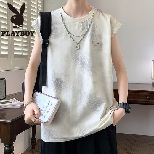 花花公子（PLAYBOY）美式无袖t恤夏季新款潮牌宽松感背心青少年休闲渐变印花坎肩 9227紫色 L 约80-100斤可穿
