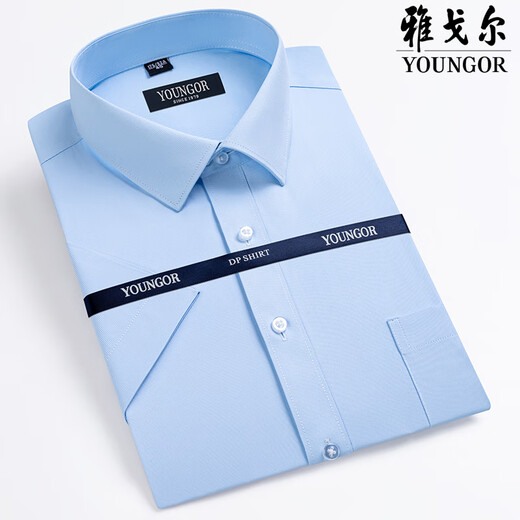 Yager summer men's short-sleeved shirt business formal wear casual loose work iron-free plaid solid color shirt men DX6626 38 (recommended weight 100-120 Jin [Jin equals 0.5 kg])