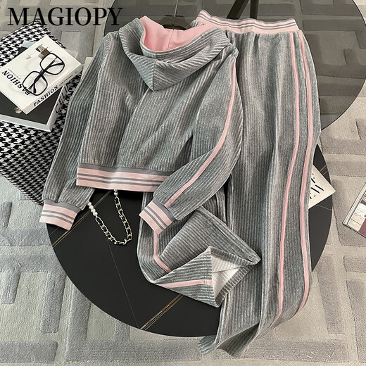 MAGIOPY国际奢侈高档品牌2025春欧货灰色休闲运动套装女时尚洋气显瘦外套 灰色两件套 S(100斤以内)