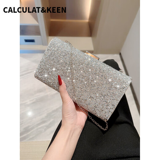CALCULAT&KEEN银色时尚锆石晚宴手拿包包夜场DJ小姐包礼服晚装包宴会包 101银色