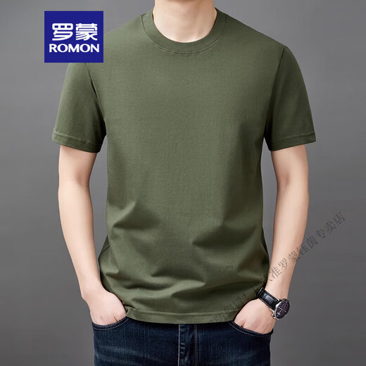 罗蒙（ROMON）纯棉t恤男士短袖宽松圆领上衣夏季2025新薄款休闲体恤衫男 YS9929黑色 均码 120【141-160斤】