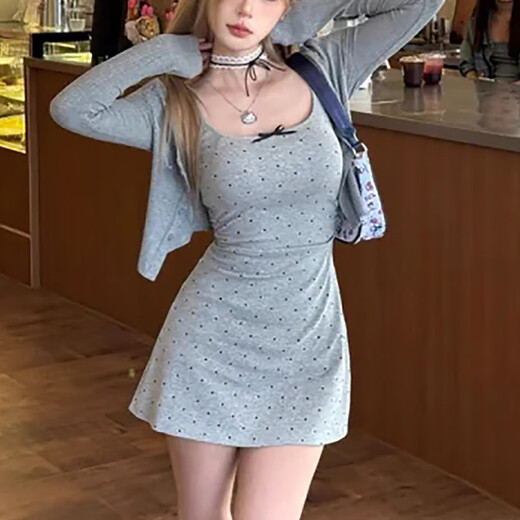 Running Sisters Runaway Sisters Retro Grey Polka Dot Hosenteil Rock Taille Pack Hip Short Kleid kurz [6623#] s