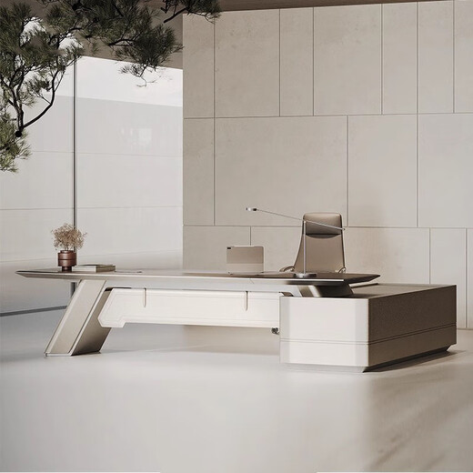 Aosenming high-end modern office desk boss desk bookcase and chair combination chairman's office high-end president desk executive desk 2.4 meters boss desk