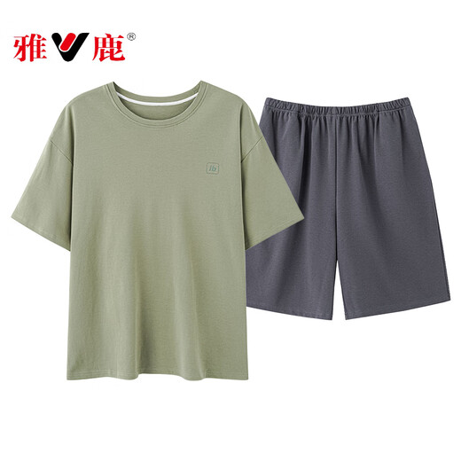 雅鹿男士短袖睡衣夏天夏季大码薄款家居服纯棉套装可外穿2025新款 13601 L