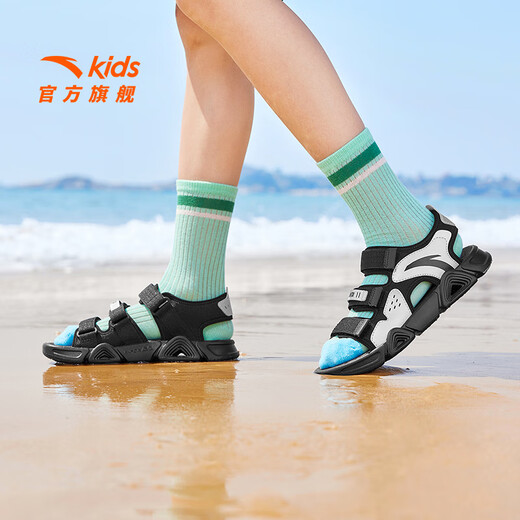 ANTA children's sandals, men's and women's beach shoes, summer new breathable open-toe comfortable arch sandals, men's black/silver-8 35