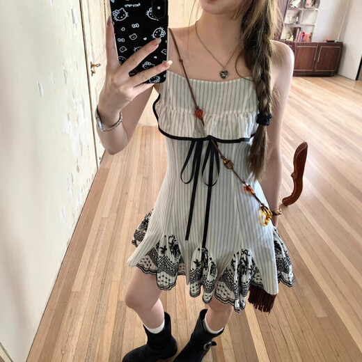 AFTER MONDAY实拍 2025夏季韩版森系镂空系带吊带连衣裙设计感长裙套装女 上衣9902 M