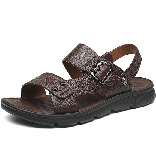 Sandalias de cuero genuinas Verano para hombres 2025 Nuevas zapatillas para hombres Sobre suave SOLO Uso sin deslizamiento Casta de mediana edad Caza de playa 9866 Negro 38