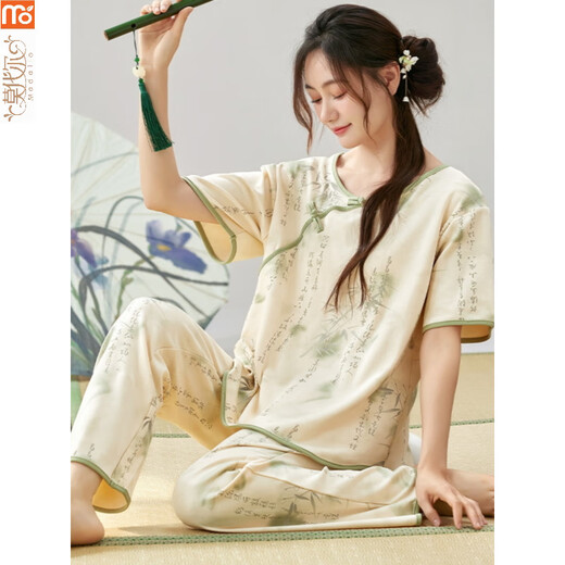 Modal pajamas for women in summer 2025 new short-sleeved suit new Chinese style thin trousers for outdoor wear LZY9905 M (recommended 75-95Jin [Jin equals 0.5 kg])