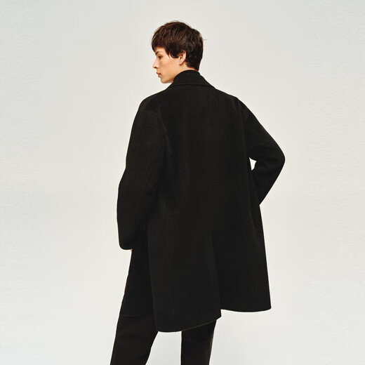 Peacebird Men's Wool Jacket Casual Cashmere Lapel Winter Medium-Length Woolen Coat Men Black 1 (Combined) 3XL