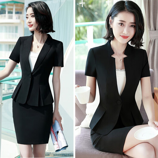 
Poresno Hotel foreman high-end work clothes, beauty professional suit set, women's summer thin short-sleeved suit, front desk work suit 6629 black suit + pants for suspenders M suggestion 88-95Jin [Jin equals 0.5 kg] Universal size