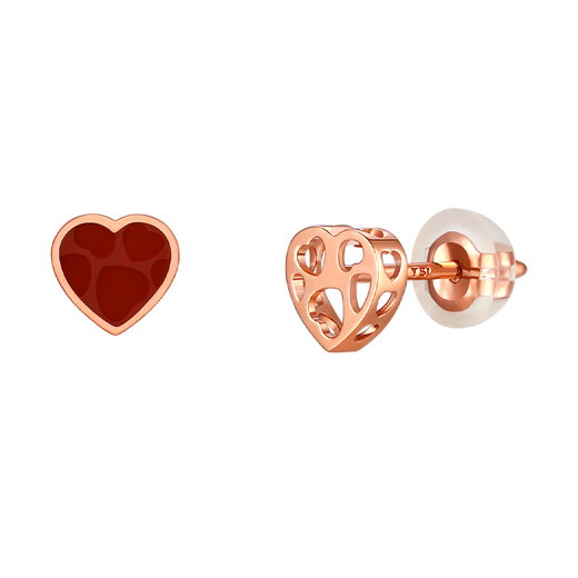 Xie Ruilin (TSL) Little Heart Series 18k Gold Earrings Love Red Agate Rose Gold Earrings Girls Birthday 63913 K Red